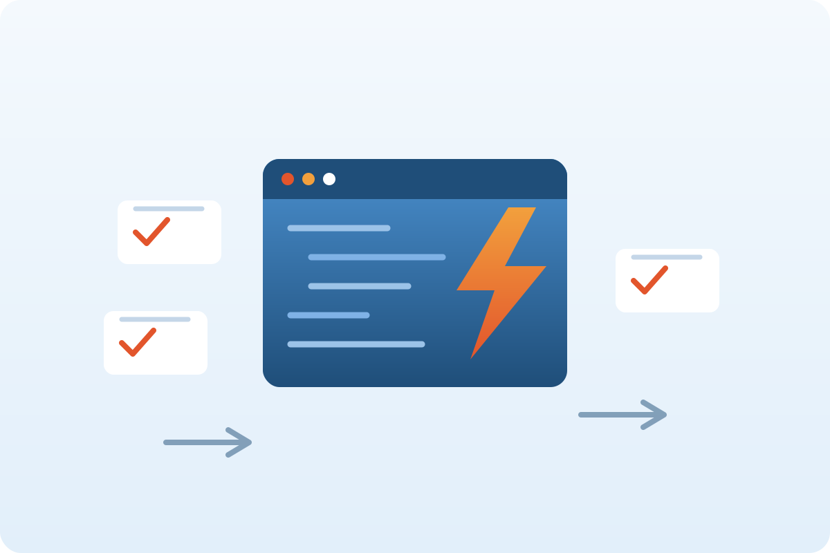 20260706 Blog 25 – AI Speeding Up Software Development Illustration of a code editor with a lightning bolt showing AI-accelerated software delivery
