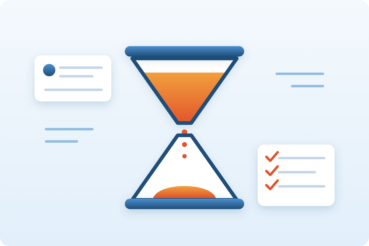 The Middle Is Where AI Adoption Stalls Hourglass illustration with the sand banked up in the upper chamber and only a trickle passing through the narrow middle